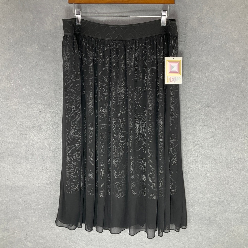 LuLaRoe Skirt Womens XL Black‎ Floral Chiffon Boho Flowy Whimsigoth